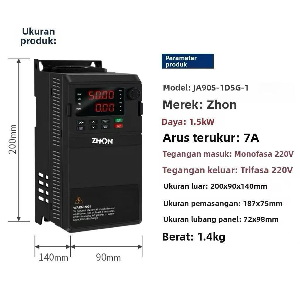 Inverter VFD ZHON 1.5KW IN 220V-OUT 220V