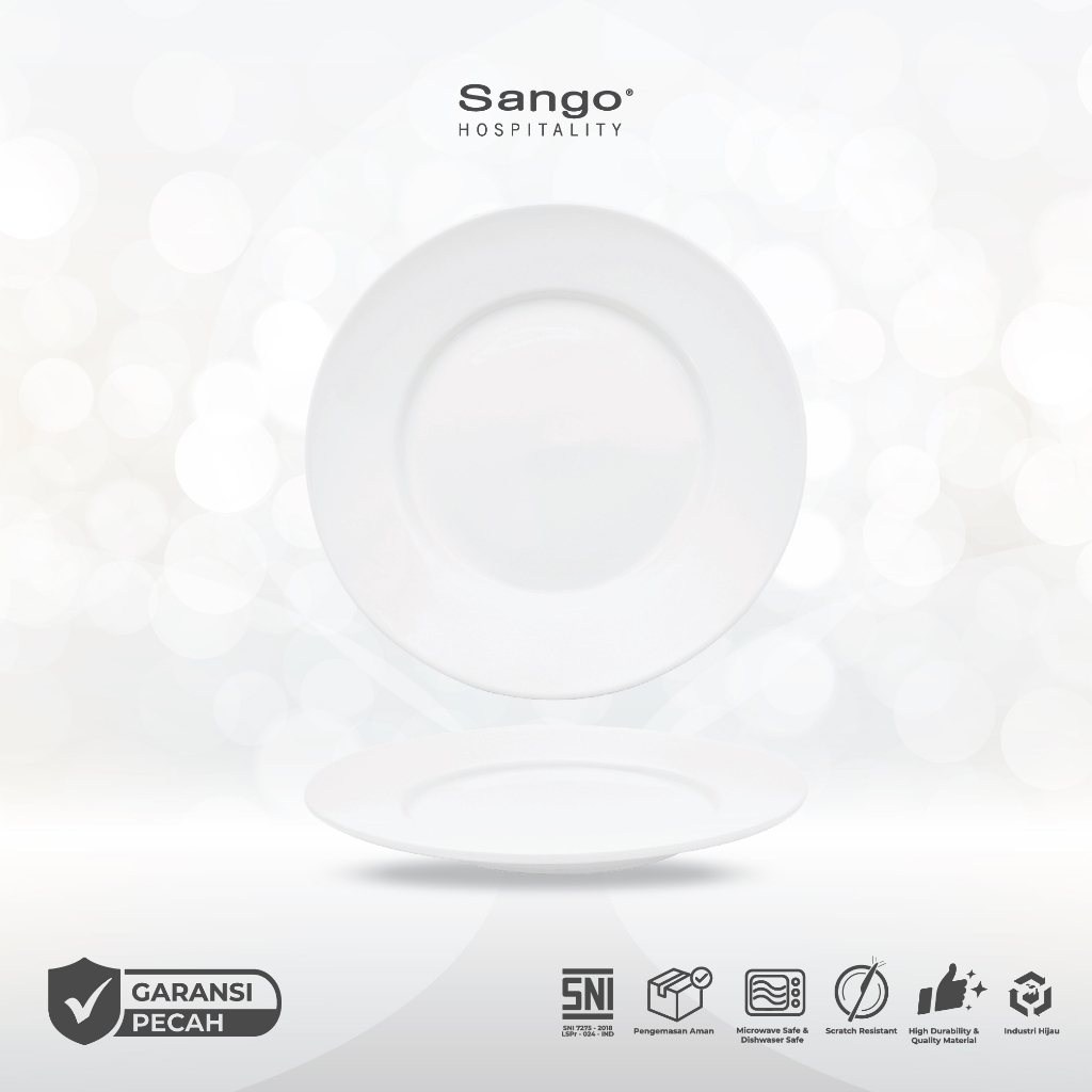 Sango Classic Piring Makan Wide Rim 21.3cm Dinner Plate Keramik Putih Hotel Restoran Cafe