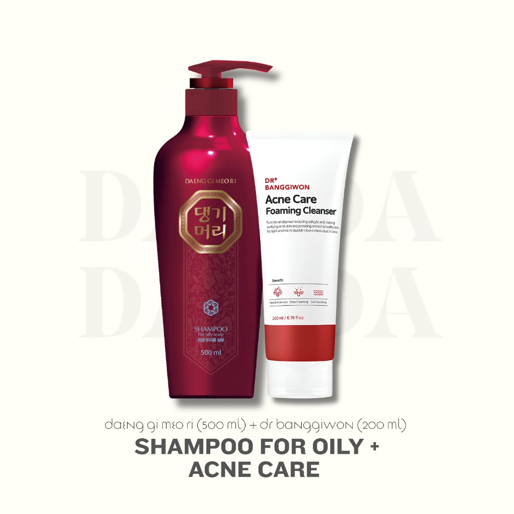 DAMOA - Shampoo for Oily 500ml + Acne Care Foaming Cleanser 200ml - Shampoo rambut rontok berminyak 