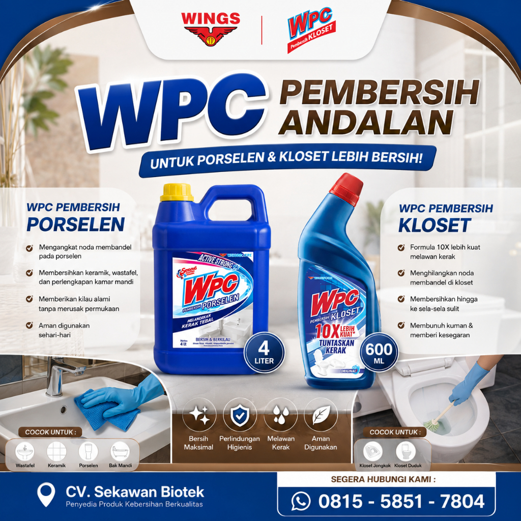 Wings Porcelain Cleaner (WPC) Jerigen 4 Liter & Botol 600ml Pembersih Toilet Porselen Biru | Cleaner