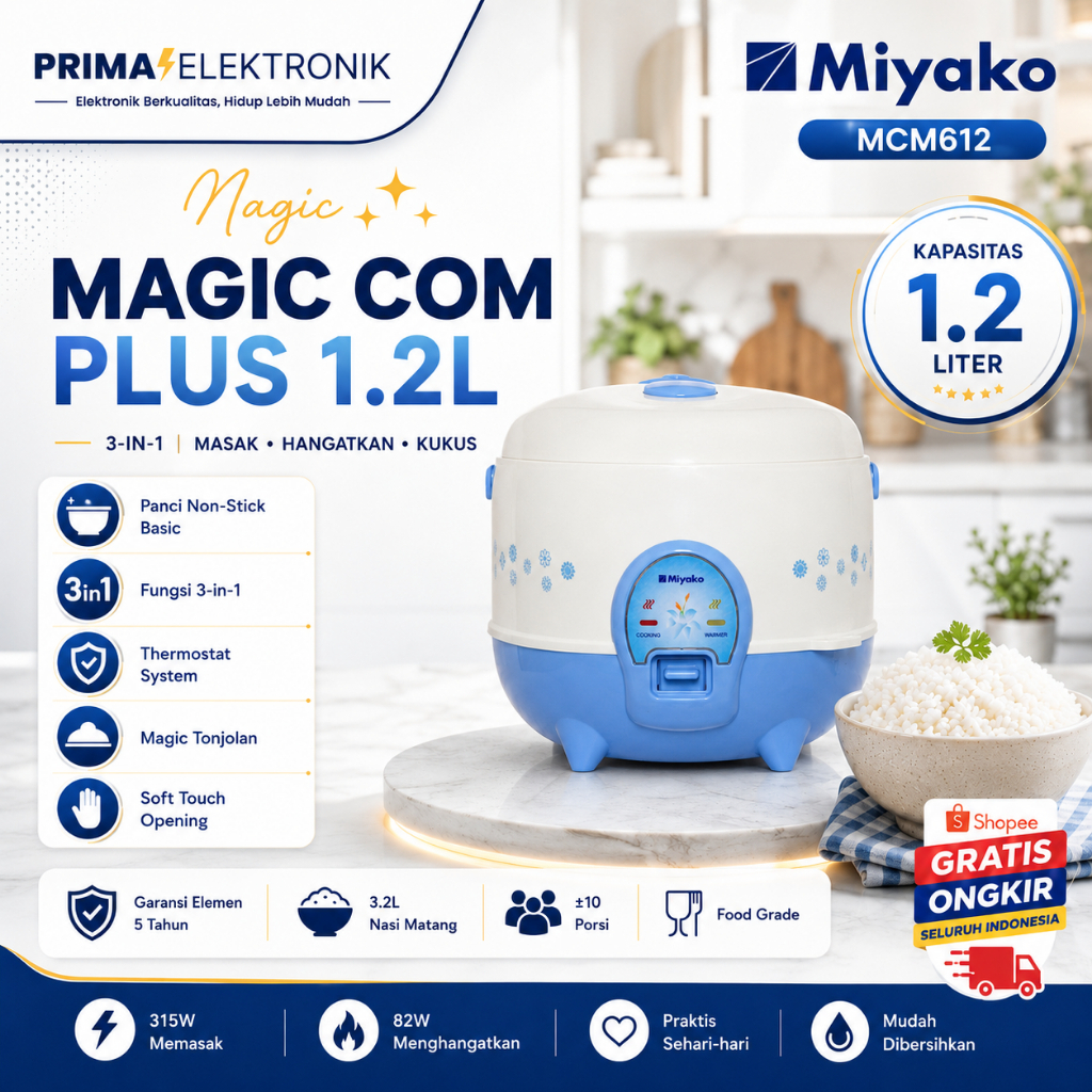 MIYAKO RICE COOKER MCM-612 KAPASITAS 1.2 LITER/MCM 612/MCM612/MCM-612/ORIGINAL MIYAKO/GARANSI RESMI