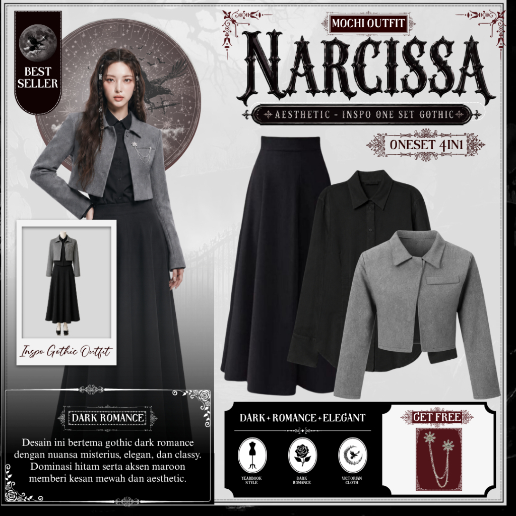 [HIJAB FRIENDLY] Setelan Wanita 4in1 Dark Academia | Outfit Blazer Gothic Elegant Aesthetic | MOCHI1
