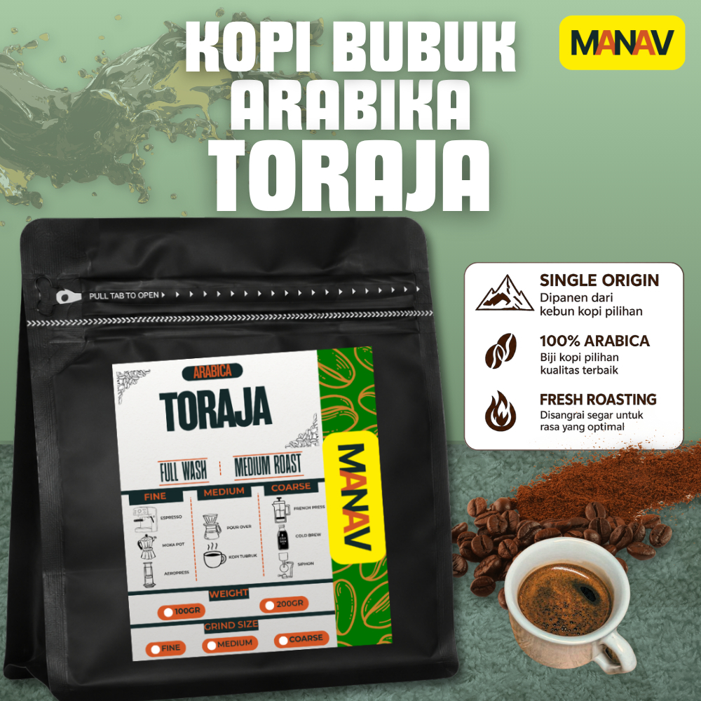 Kopi Bubuk Arabika Toraja / 100% Single Origin / Kopi Arabika Bubuk Toraja 100gr / Kopi Arabika Bubu