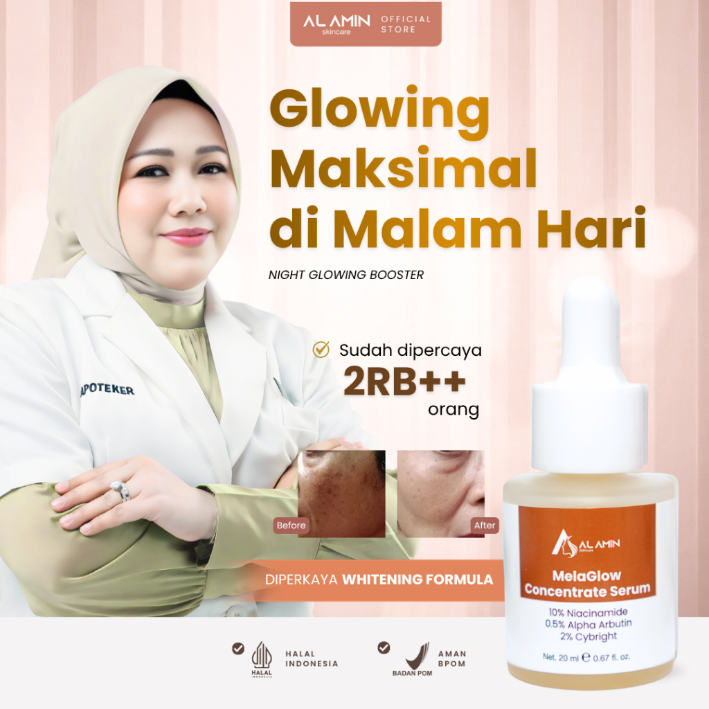 Alamin Skincare Paket Flek Melaglow Concentrate & Night Cream - Mencerahkan Wajah, Pudarkan Flek Hit