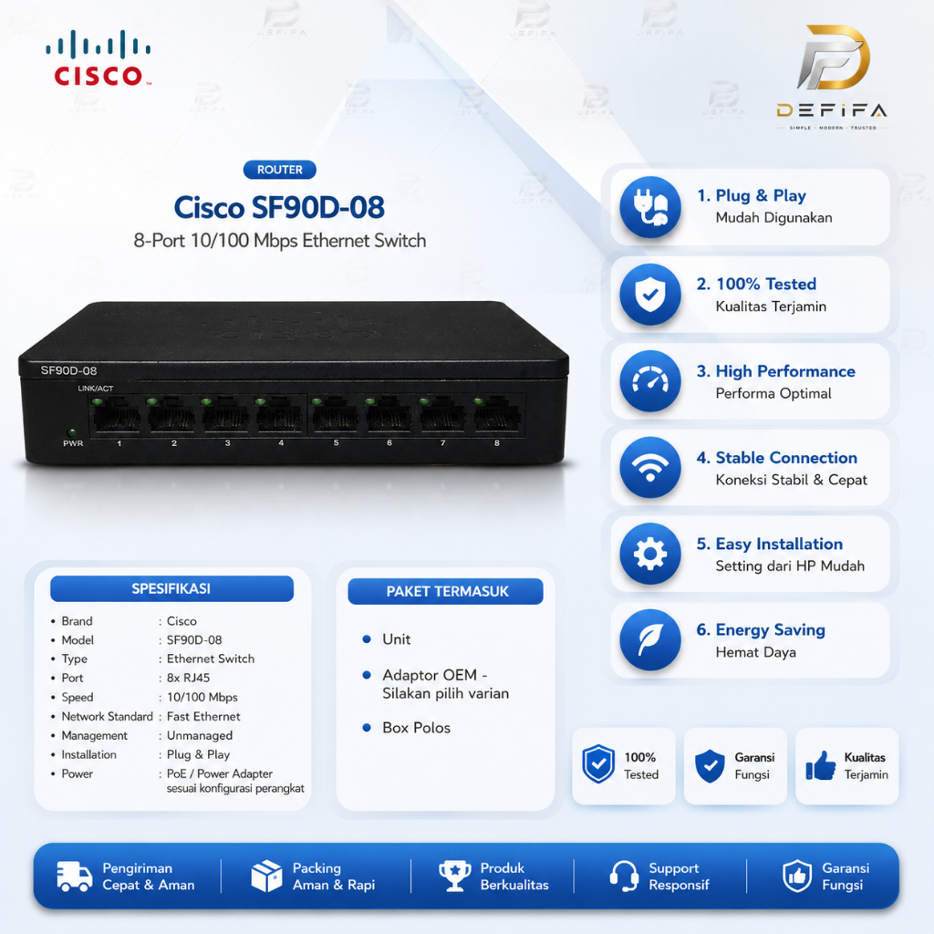Cisco SF90D-08 8-Port 10/100 Mbps Switch Desktop