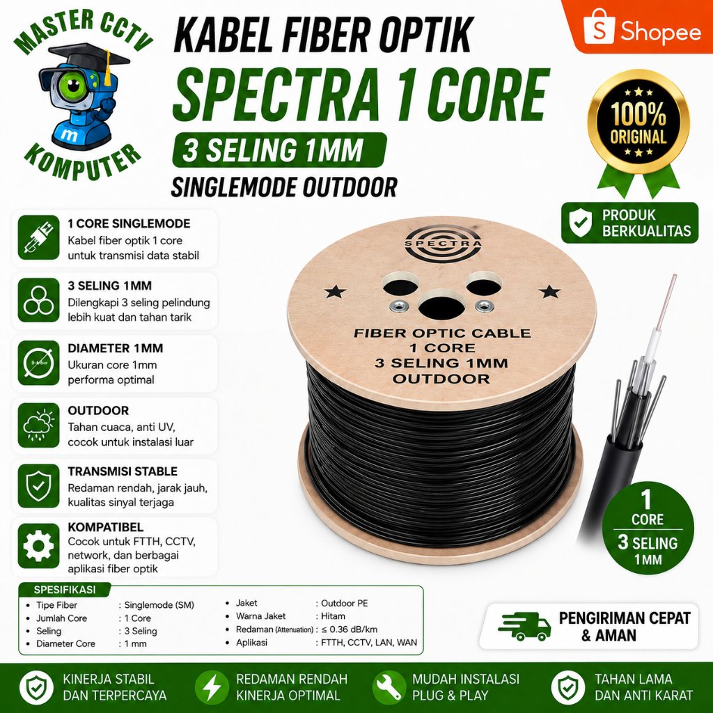 Kabel Fiber Optik Spectra 1 Core 3 Seling 1 mm Outdoor  FTTH CCTV Fiber Optic