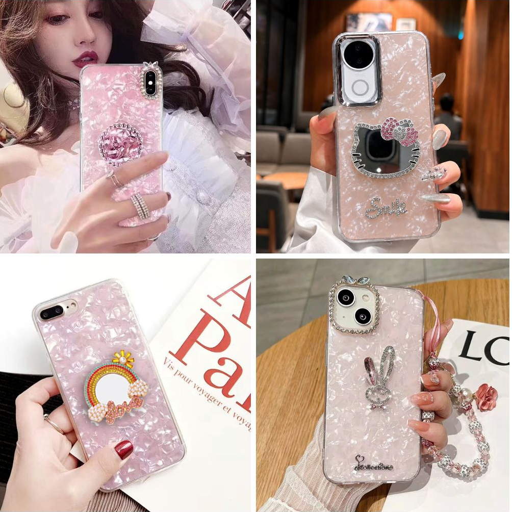 Crystal Case & Diamond Pop Socket Vivo V9 V17 V17 Pro V25 V25E V27 V27E V29 V29E V30 V30E V30 Pro