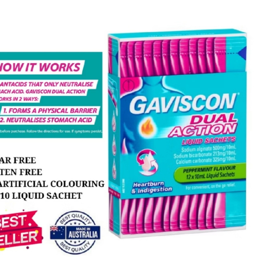Gaviscon Dual Action Australia Obat Liquid Dual Action untuk Maag dan Gerd rasa Peppermint Original 