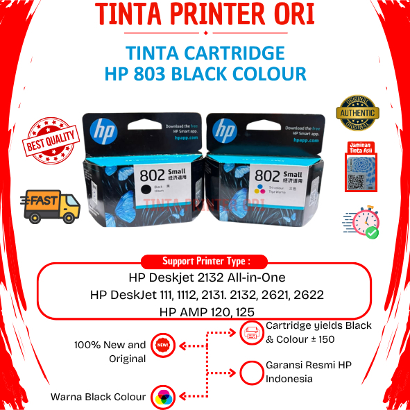 Paket Bundling HP 803 Economy Black & Colour Original Resmi For Printer Tinta Printer 1112 2132 2621