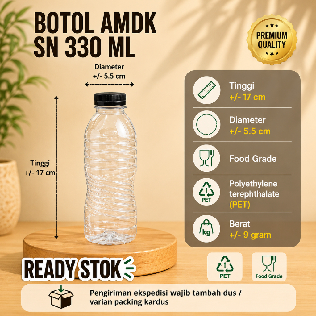 Botol plastik AMDK 330ml SN / botol plastik 330 ml ulir SN (isi 25 pcs)
