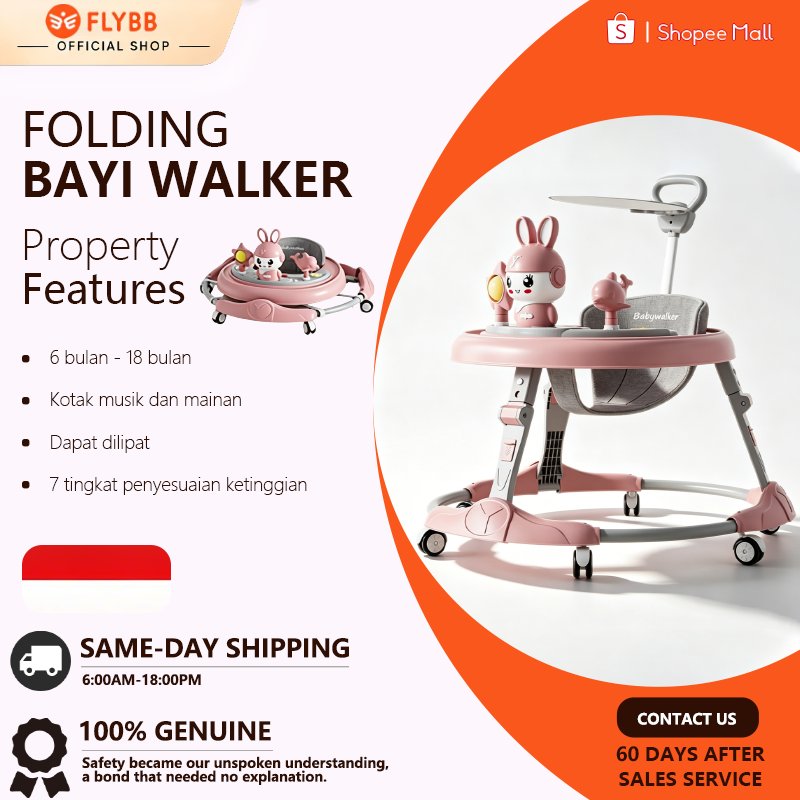 [Film gelembung gratis]FLYBB Baby Walker Alat Belajar Jalan Bayi - Bisa Dilipat Portable, Dilengkapi