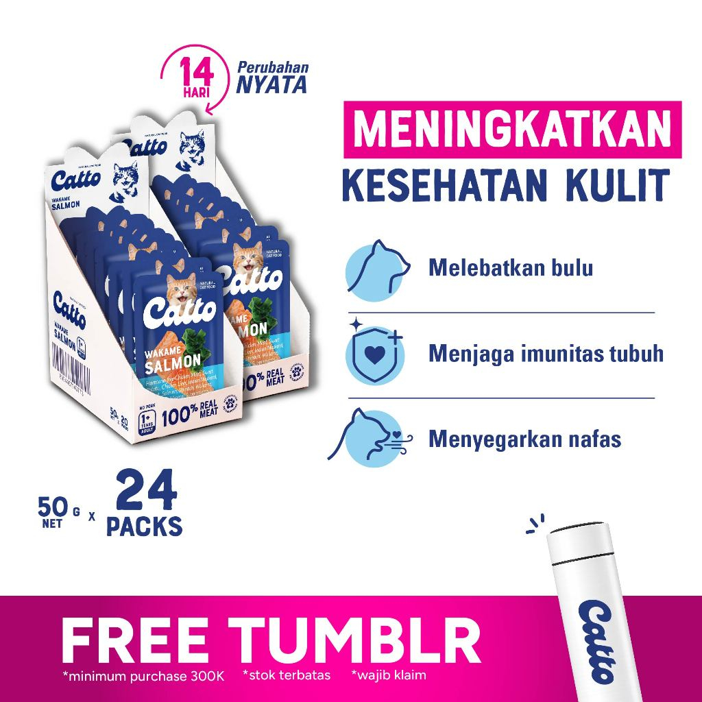 Catto Makanan Kucing Basah Cat Food - Box Wakame Salmon Adult 50gr x 24pcs | Natural Wet Cat Food (R