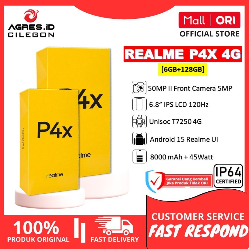 Realme P4X 4G Ram [4GB+128GB] [4GB+256GB] [6GB+128GB] Unisoc T7250 4G II Layar 6.8" IPS LCD 120Hz II