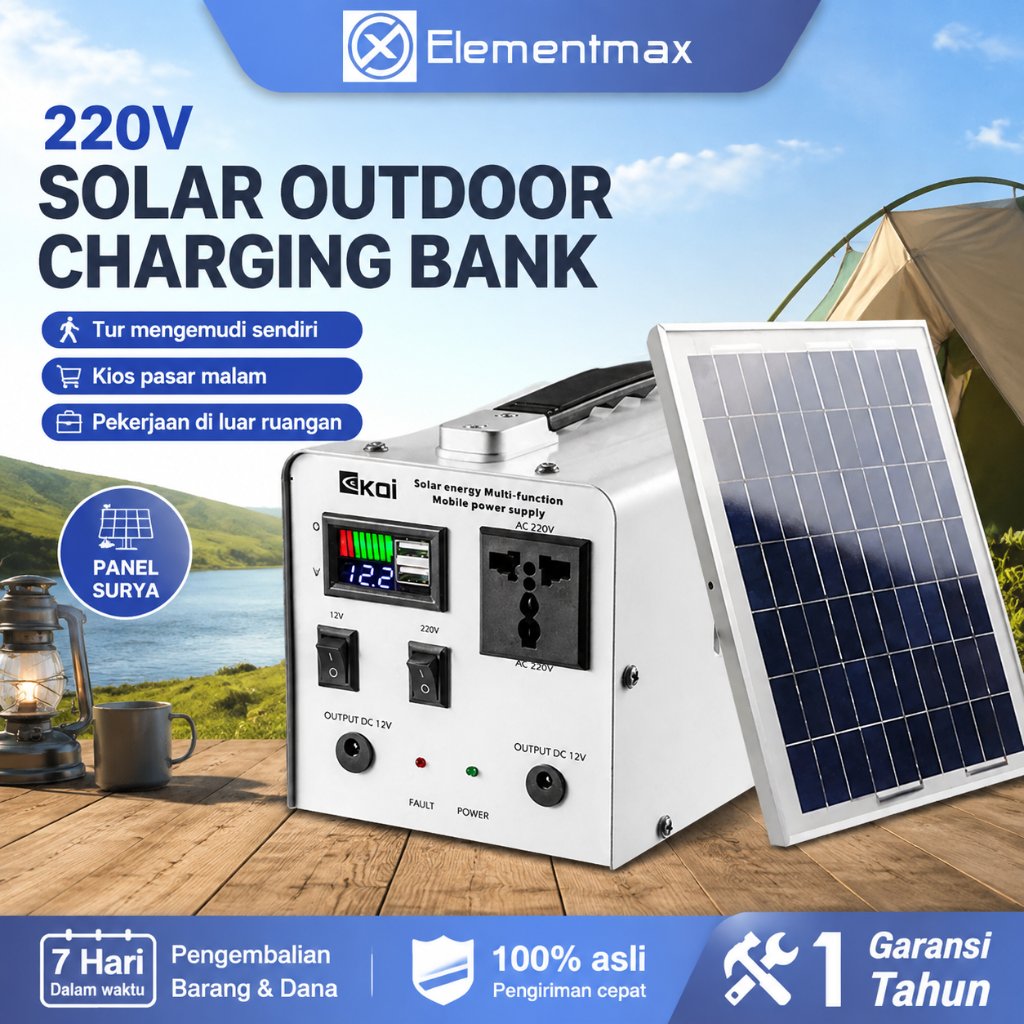 Elementmax Power Station Tenaga Surya Portabel 220V – Generator Surya Multifungsi Kapasitas Besar un