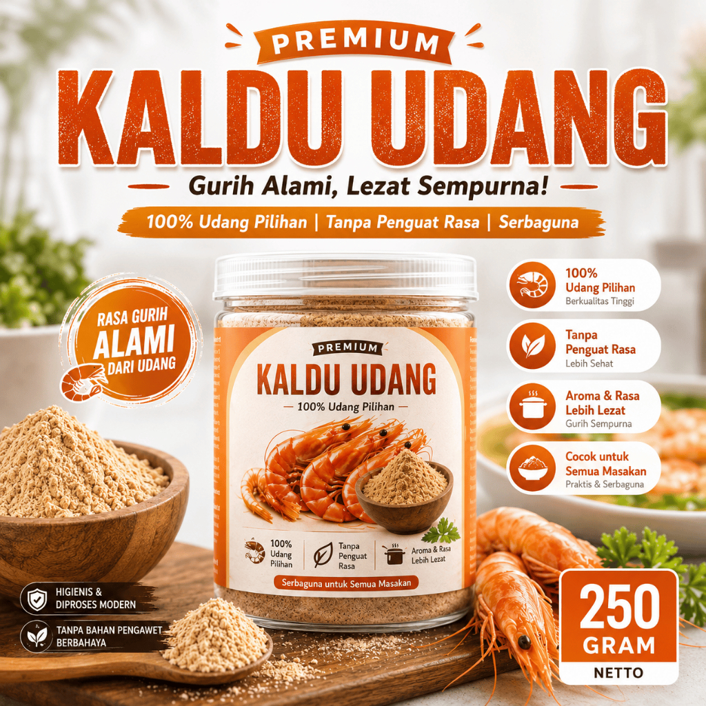 Kaldu Udang Murni Bubuk Premium | Bumbu Kaldu Udang | Penyedap Rasa Udang | Bumbu Seafood Masakan
