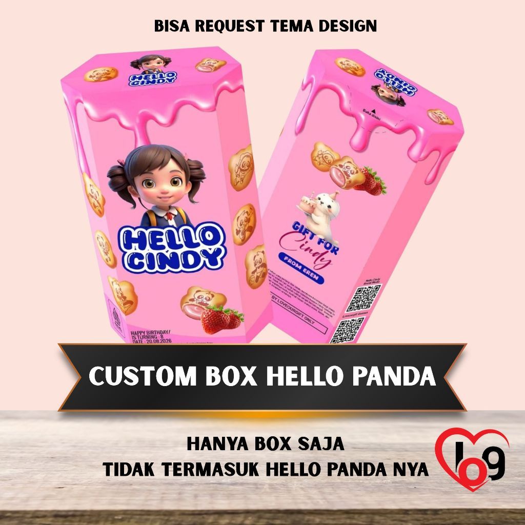 Custom Box Snack untuk Hampers Birthday Ulang Tahun Hello Panda Pocky dan Yupi