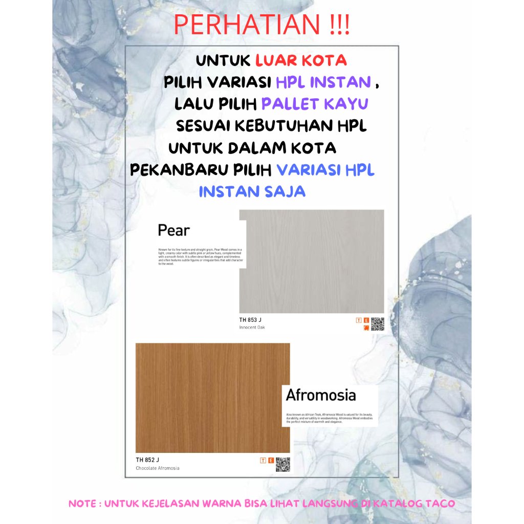 (LUAR KOTA WAJIB PALLET KAYU) HPL TACO WOODGRAINS TH 853/852 J (BACA DESKRIPSI SEBELUM CO)