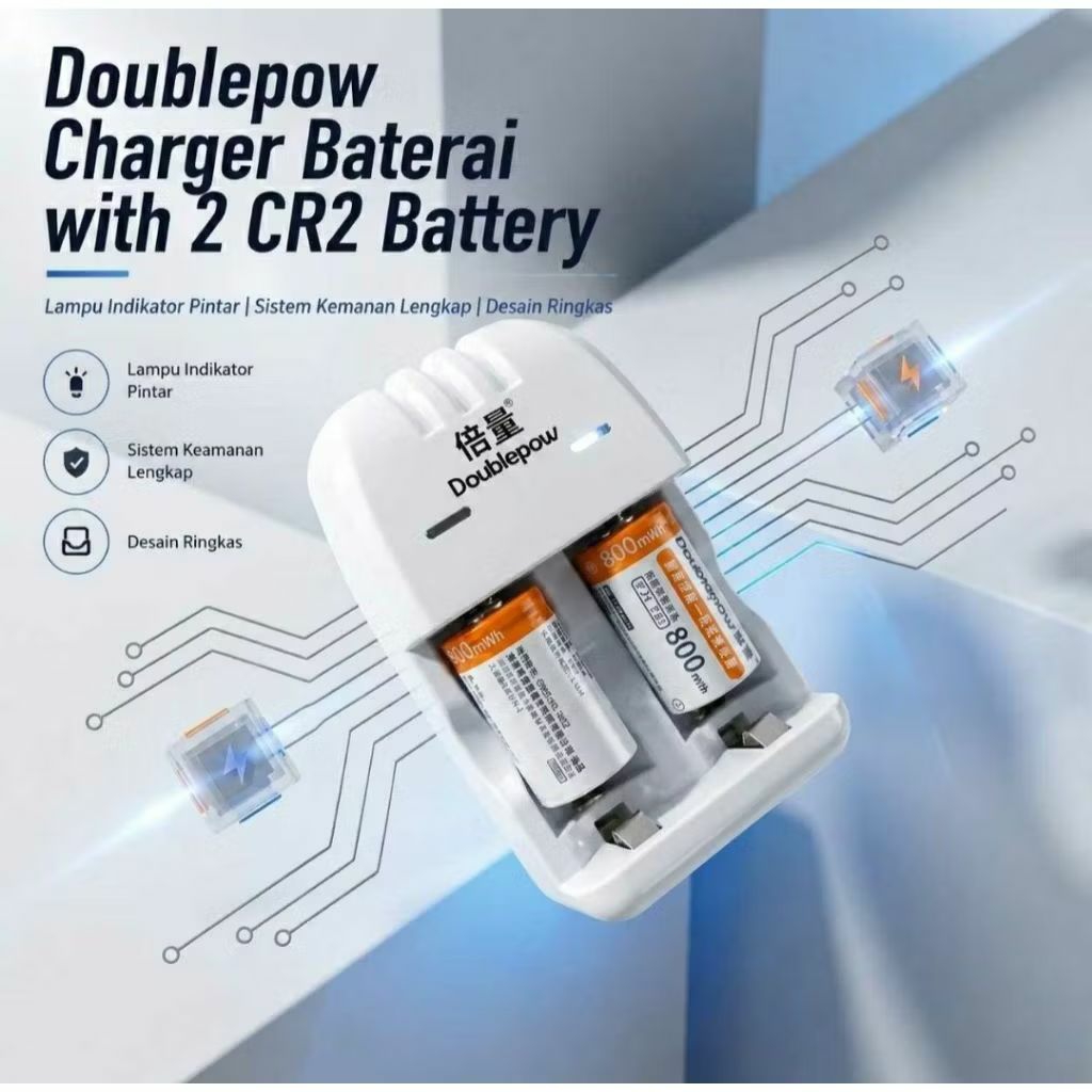 Bundling Doublepow Charger for CR2 CR123 Battery Recharge + Baterai