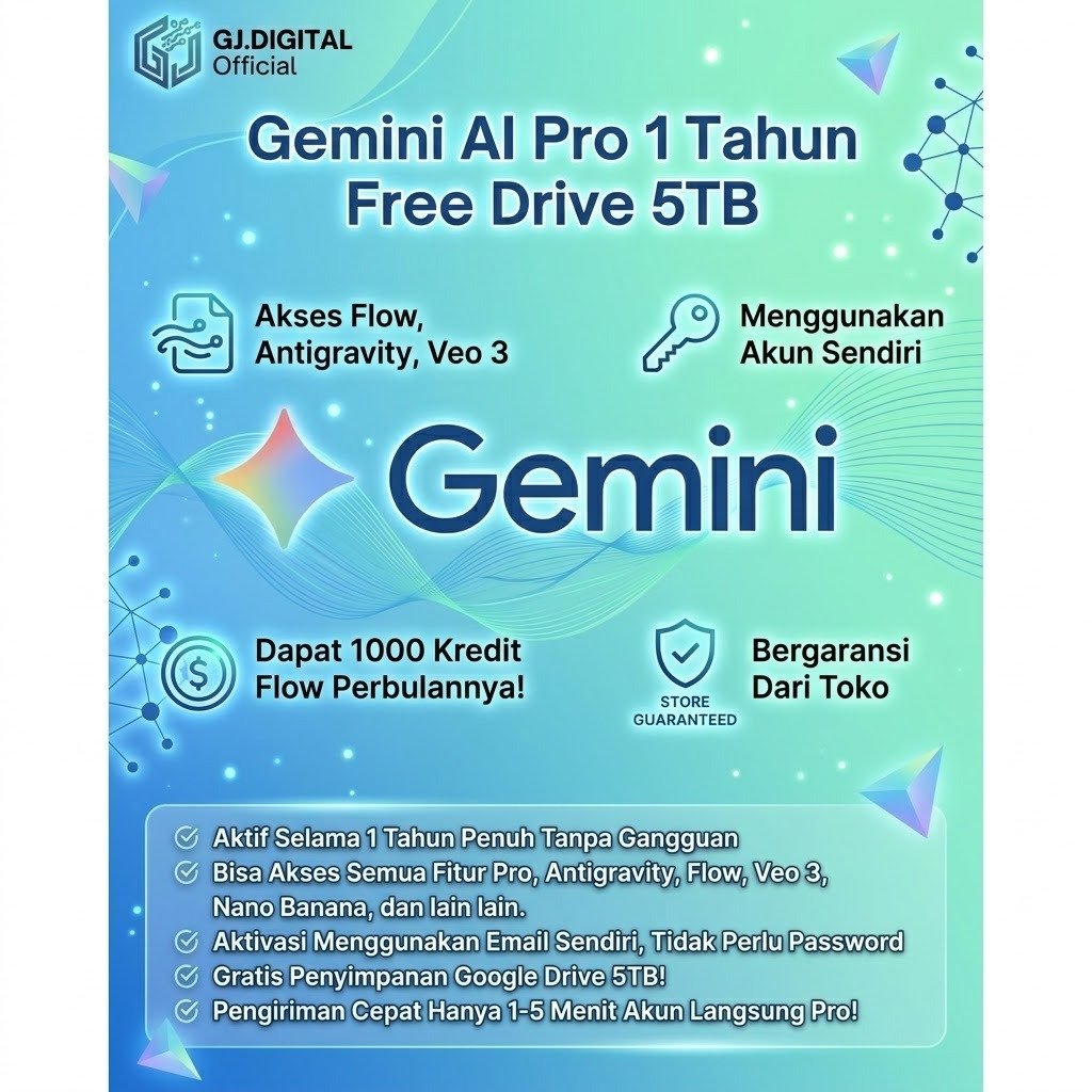 GEMINI AI PRO 18 BULAN BERGARANSI + GOOGLE DRIVE 5TB AKUN SENDIRI