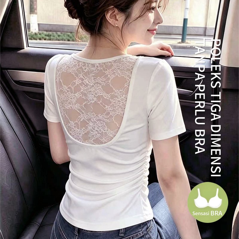 COD)/Kaos wanita renda bolong-bolong kaos polos wanita./baju polos wanita/kaos lengan pendek/kaos po