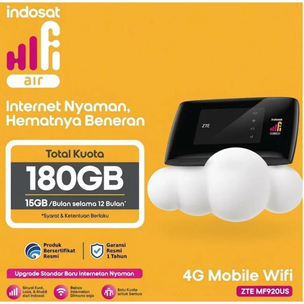 Indosat Hifi Air 4G Mobile Wifi ZTE MF920US Total Kuota 180GB 15GB/Bulan selama 12 Bulan