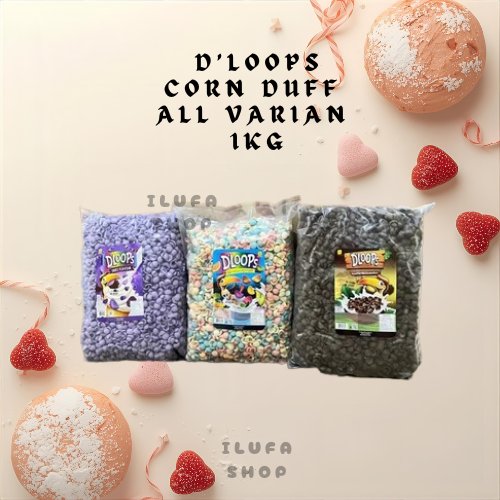 D'Loops Corn Duff All Varian 1kg Snack Bubuk Warna Ungu Hijau Hitam
