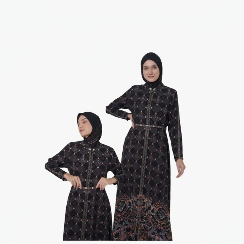 Gamis Syar'i Samode Hikmat Collection A3027 Hitam Motif Batik Modern Elegan