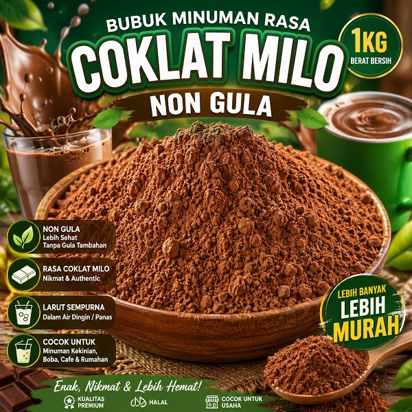 Bubuk Minuman Rasa Coklat Milo Non Gula 1Kg Minuman Powder Rasa Coklat Milo Non Gula Kiloan Drinking