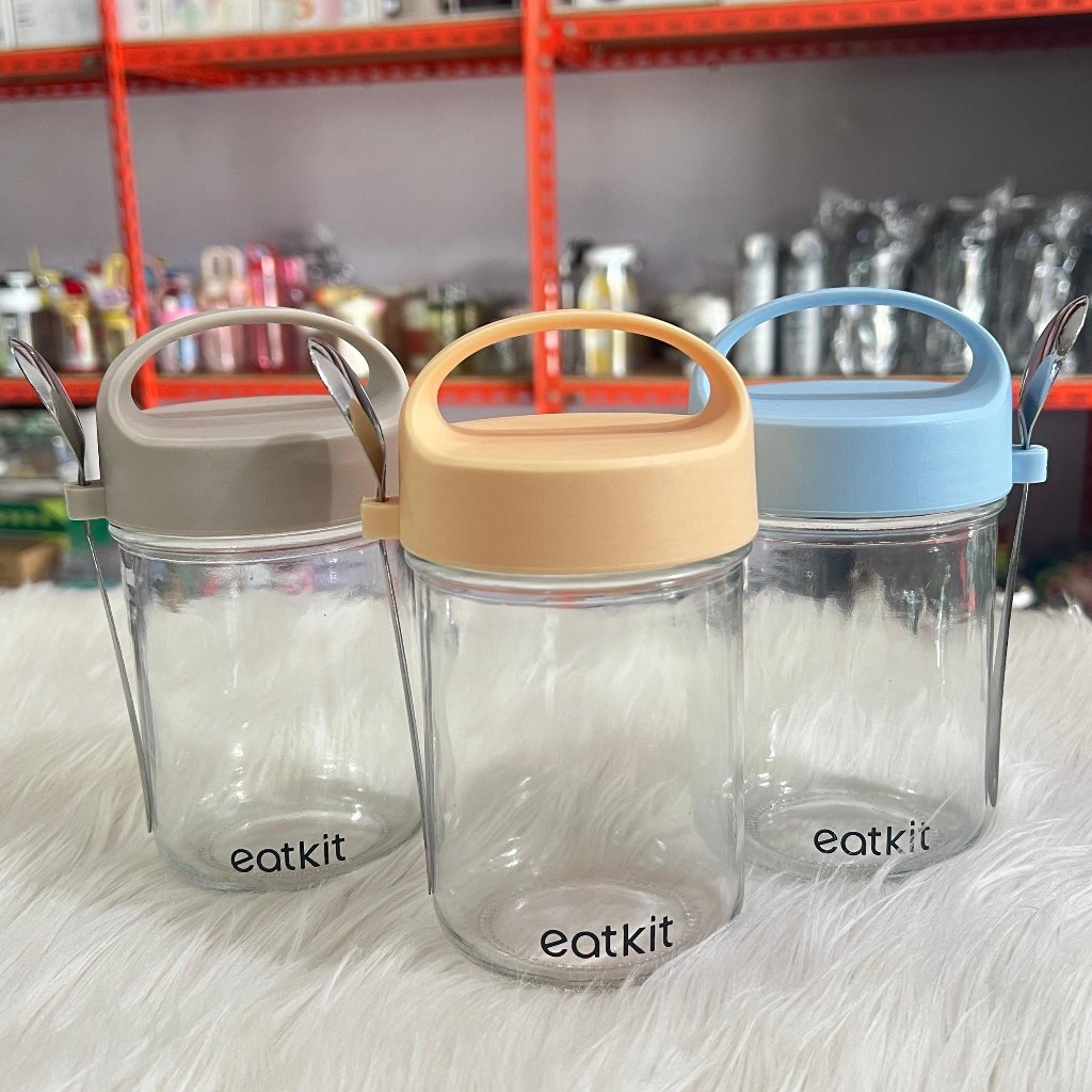 EATKIT GELAS KACA OATMEAL 350 ML ANTI TUMPAH // EATKIT // GELAS KACA UNTUK SALAD MAUPUN TEMPAT SUP A