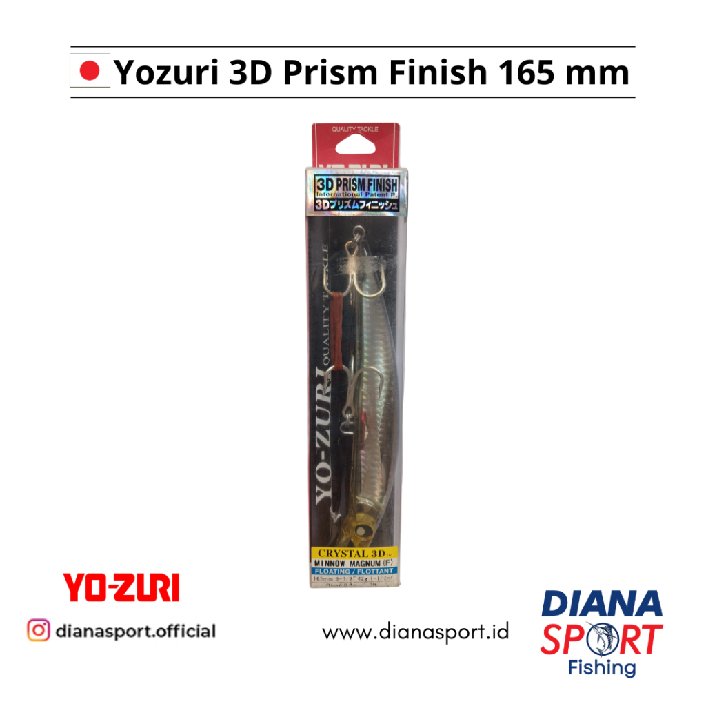 Umpan Pancing YO-ZURI 3D Prism Finish Crystal 3D Minnow Magnum 165 mm Floating