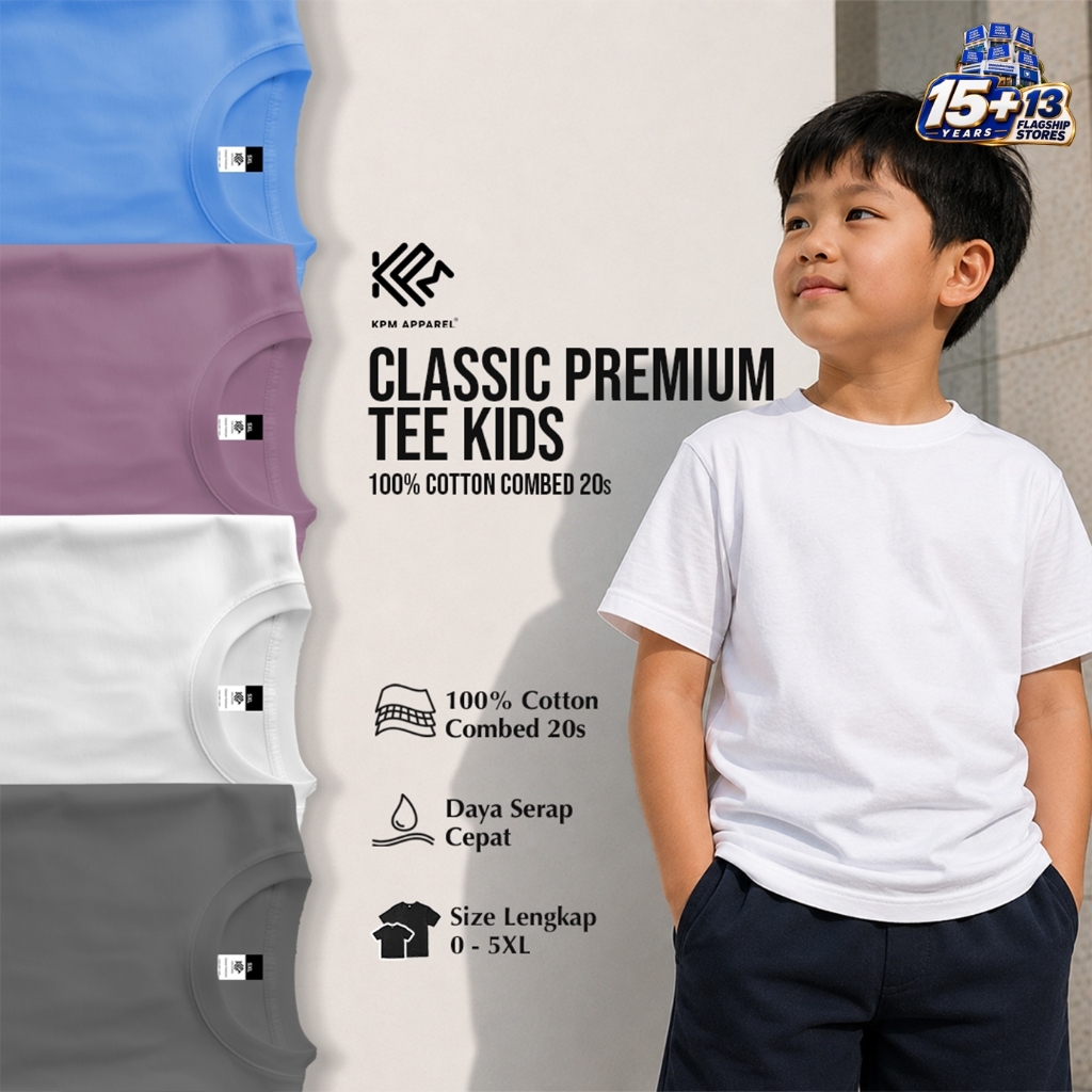 KPM Apparel Kaos Polos Anak Classic Premium 100% Cotton Combed 20s 190-200 GSM