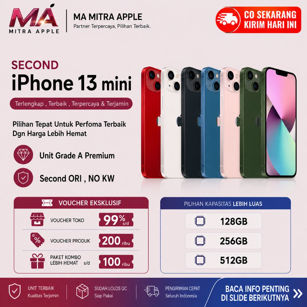 iPhone Second 13 MINI 128GB 256GB Ori NO Rekon NO Refurb Fisik Mulus Like New dan Bergaransi