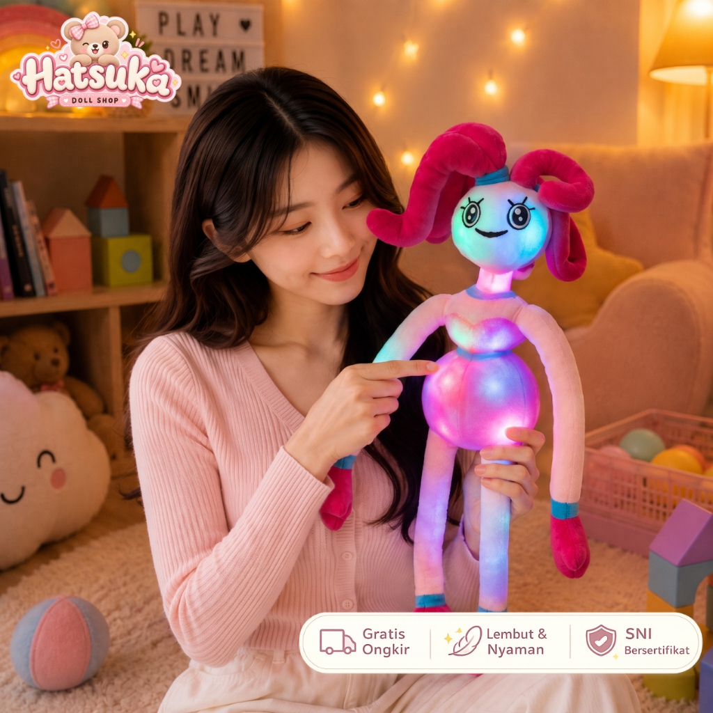 Boneka Mommy Long Legs LED Poppy Playtime Chapter 2 Lucu Bantal Peluk Mainan Hadiah Anak 63cm