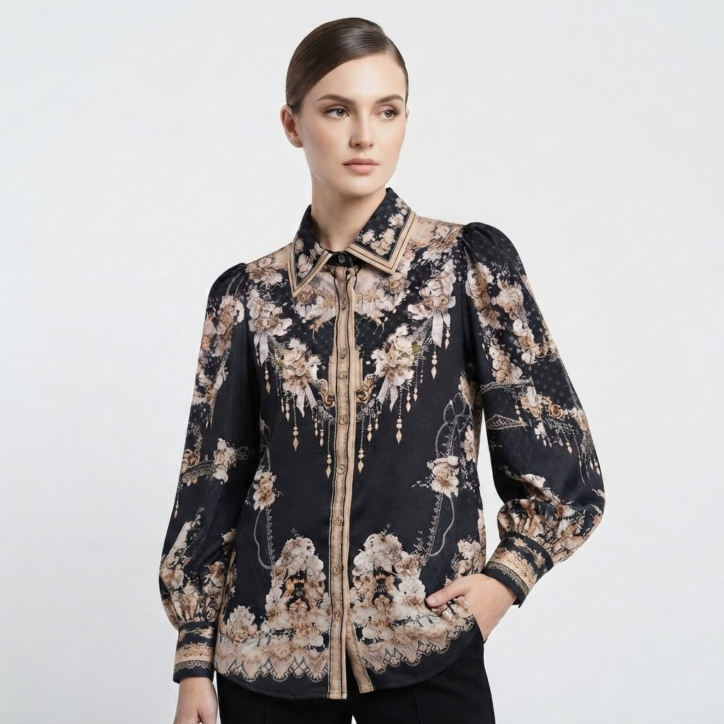 Netta Sunny Blouse Aghnia Black l | Blouse Wanita Premium Lengan Panjang Elegan