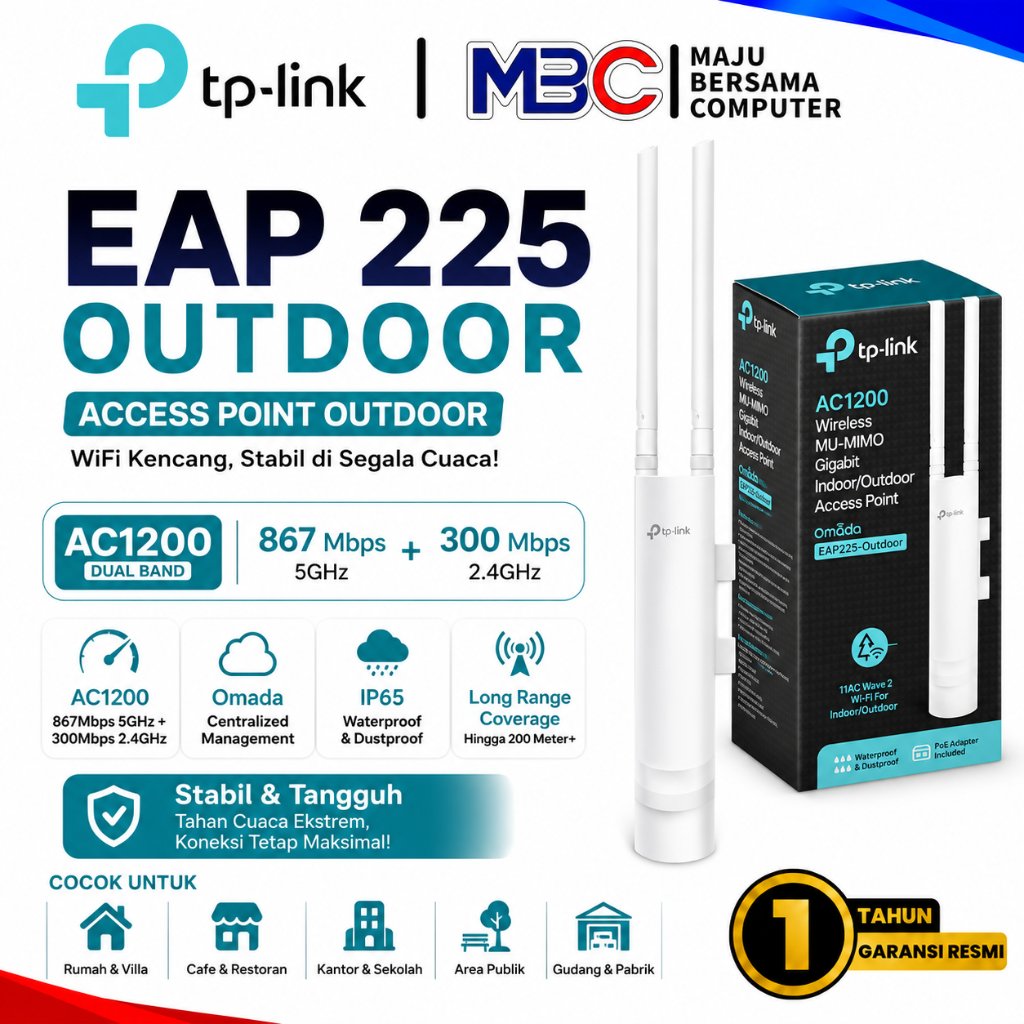 TP-Link EAP225 Outdoor AC1200 Access Point WiFi Dual Band Gigabit Omada Mesh Outdoor - EAP 110 225 E