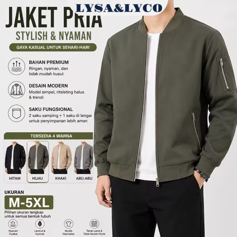 LYSA&LYCO M-5XL Jaket Pria Bomber Casual Tipis Anti Angin Outerwear Korea Baseball Polos Streetwear