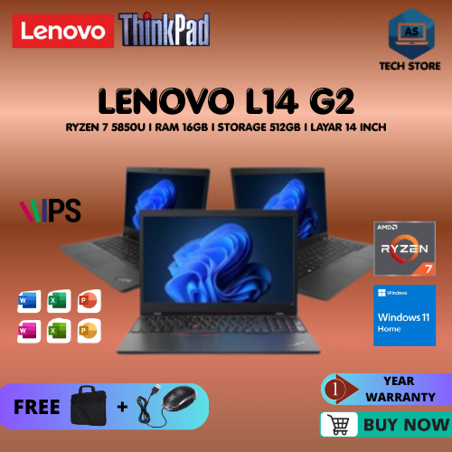 Lenovo ThinkPad L14 G2 Ryzen 7 5850U 16GB/512GB, Display 14 Inch IPS Full HD 1920x1080, Garansi 1 Ta