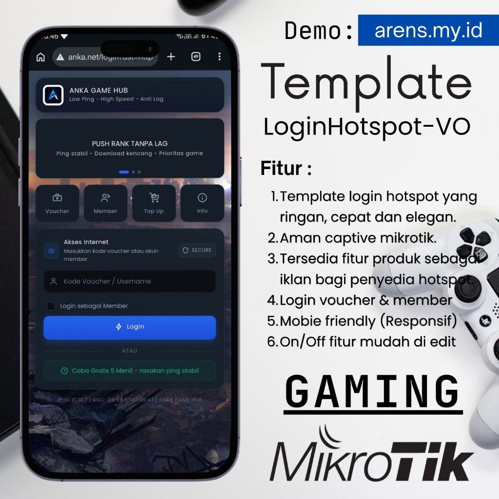 Template Login Page Mikrotik Hotspot Premium Spesial Gaming Responsive | Login Hotspot-VO