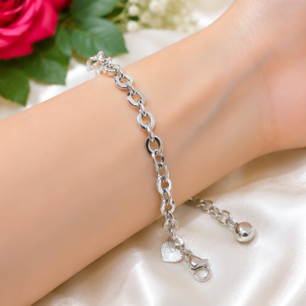 Gelang Rantai Nuri Kaca Polos Silver Titanium