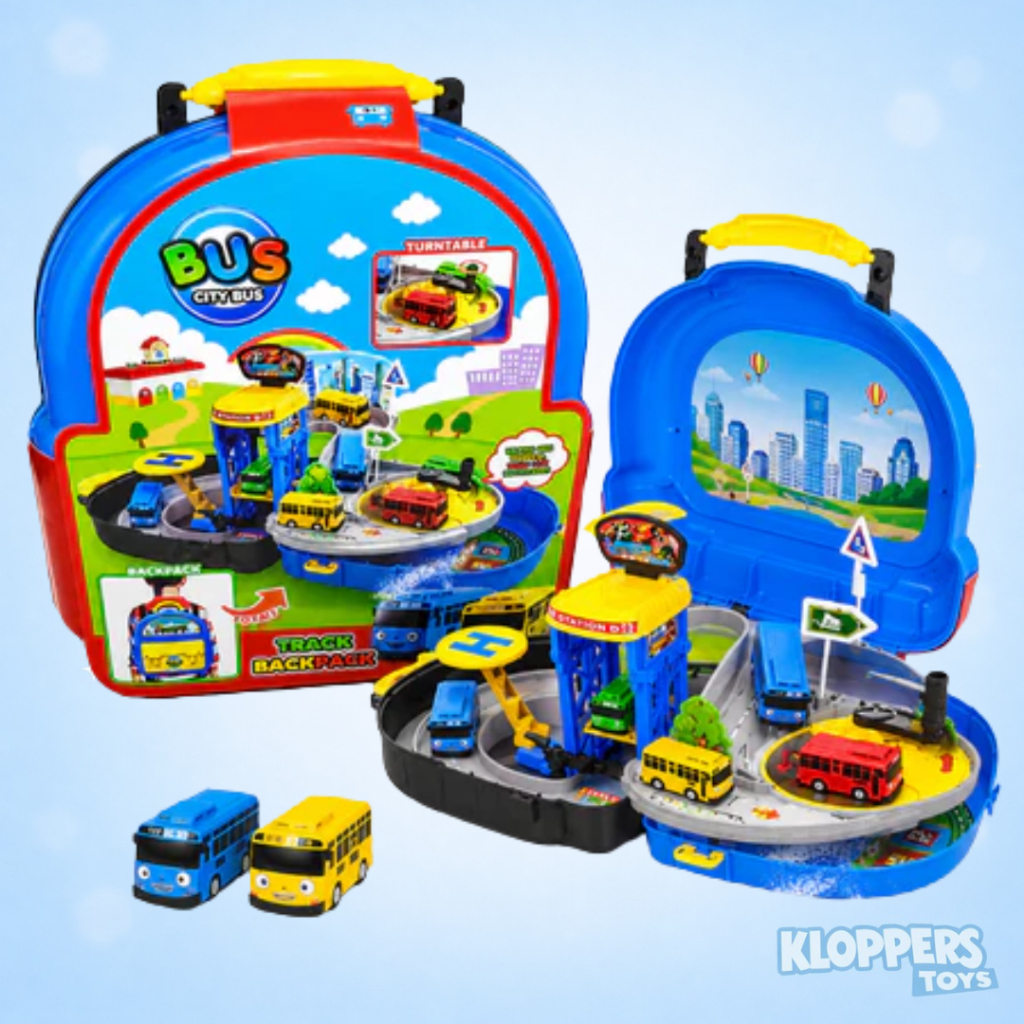 Mainan Anak Track Backpack Tayo - Track Bus Mini dalam Tas - Playset Bus Tayo Portable