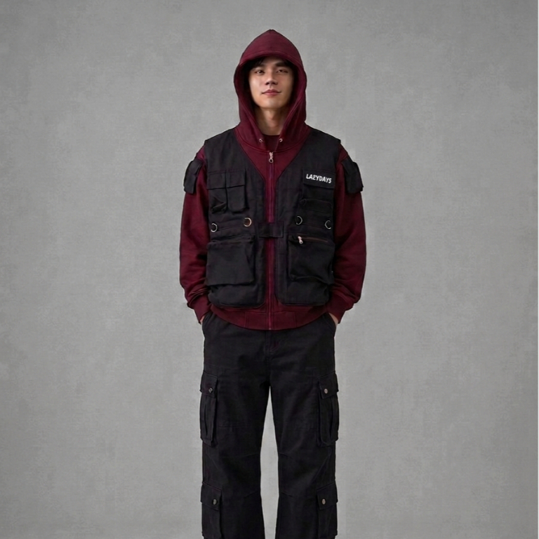 (LFB REWORKED) TACTICAL VEST ZIPPER HOODIE (MAROON)