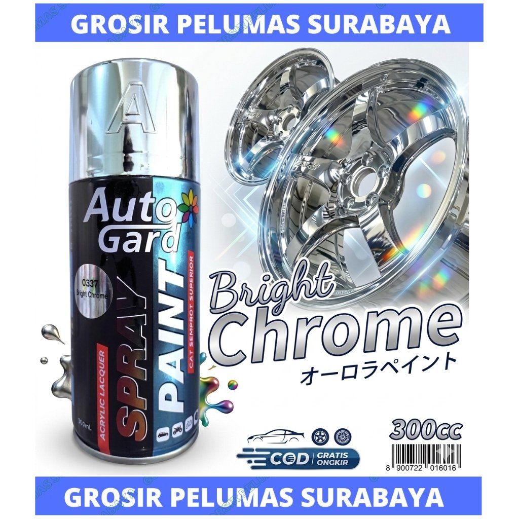 Cat Krom Cat Semprot AutoGard 300ml - Warna Bright Chrome, Efek Kaca Stenlis, Mudah Digunakan
