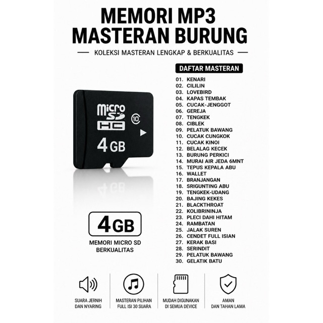Memori masteran burung mp3 siap pakai suara jernih
