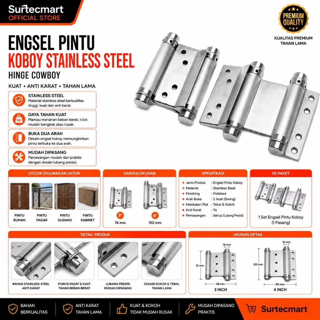 Engsel Pintu Koboy Stainless Steel Hinge Cowboy