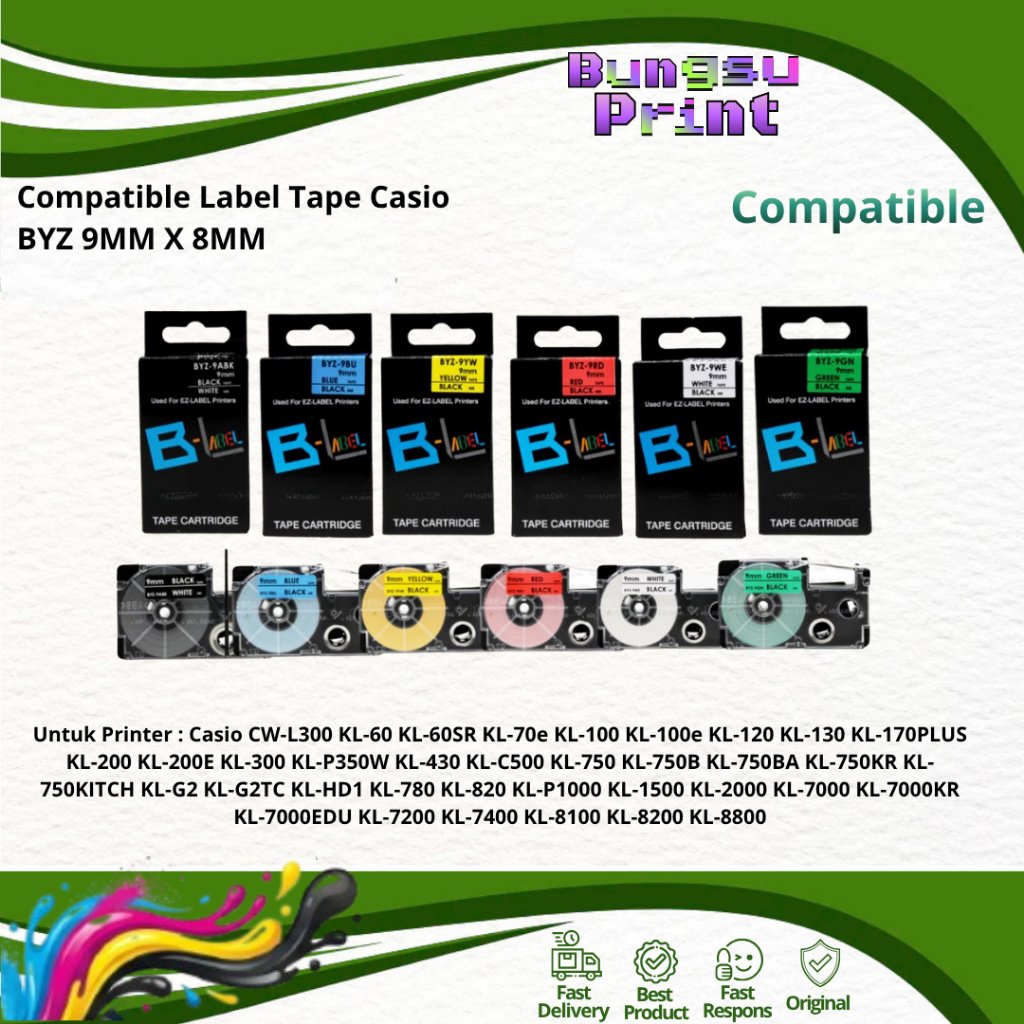 Label Tape Casio 9mm 8m Compatible Printer KL60 KL120 KL7400 KL820