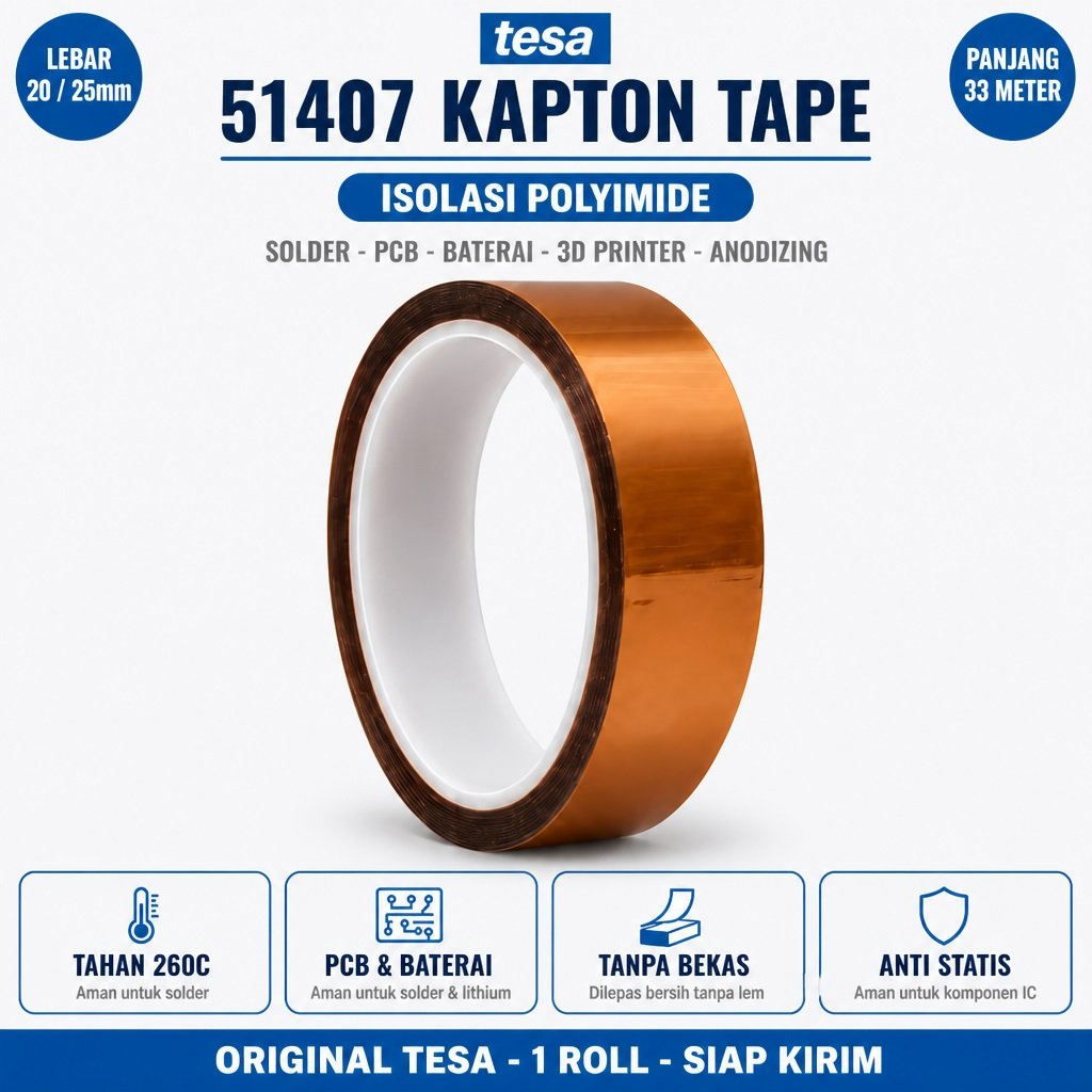 Lakban Tahan Panas 260C Solder PCB - Kapton Tape Polyimide Isolasi Listrik Masking Powder Coating Pr