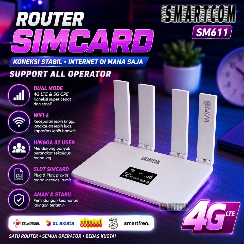 < SMARTCOM > Wifi Wireless Router 4G LTE CPE SMARTCOM SM611 500Mbps All Operator