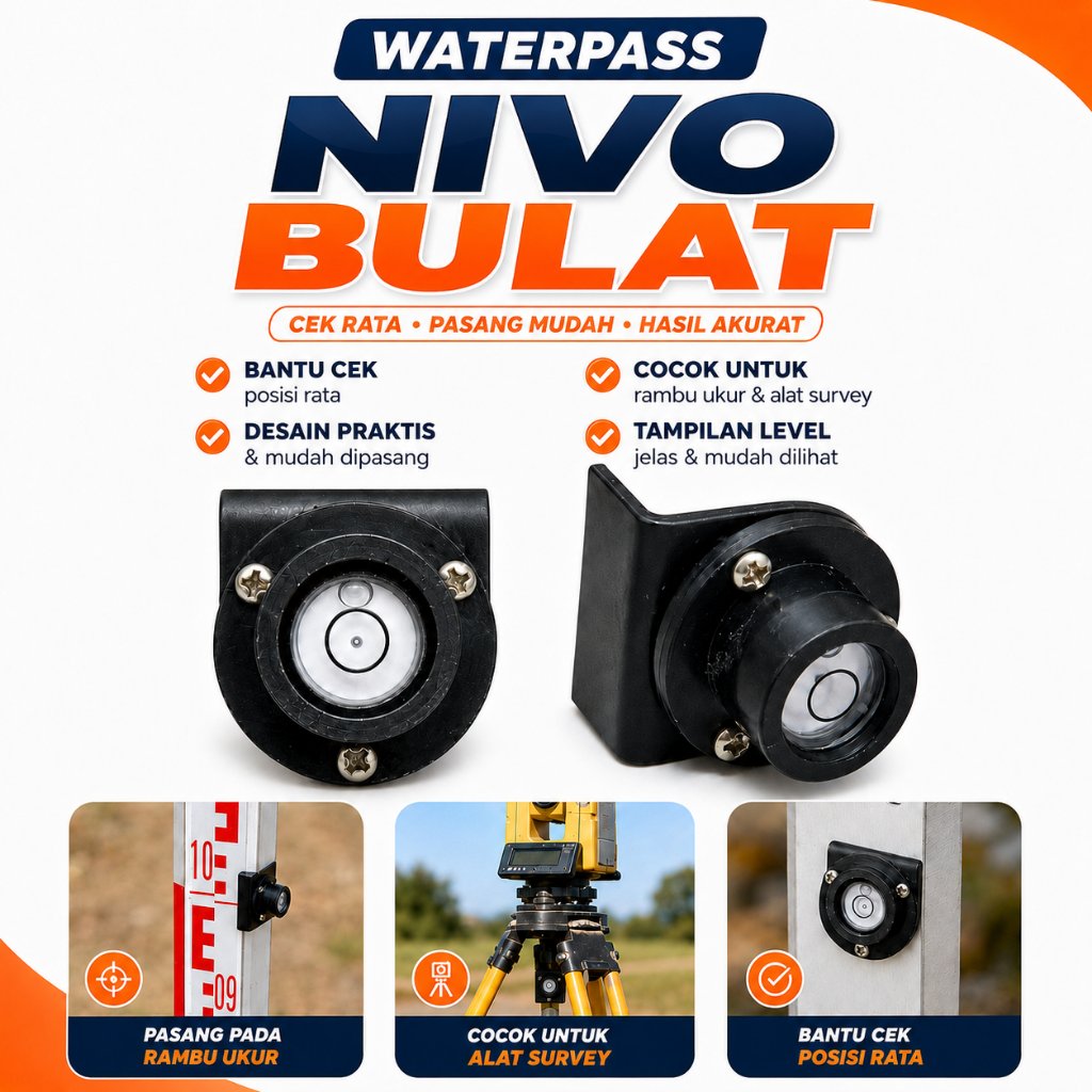 Bubble Level Nivo Waterpass Bulat untuk Rambu Ukur Bak Ukur Alat Survey
