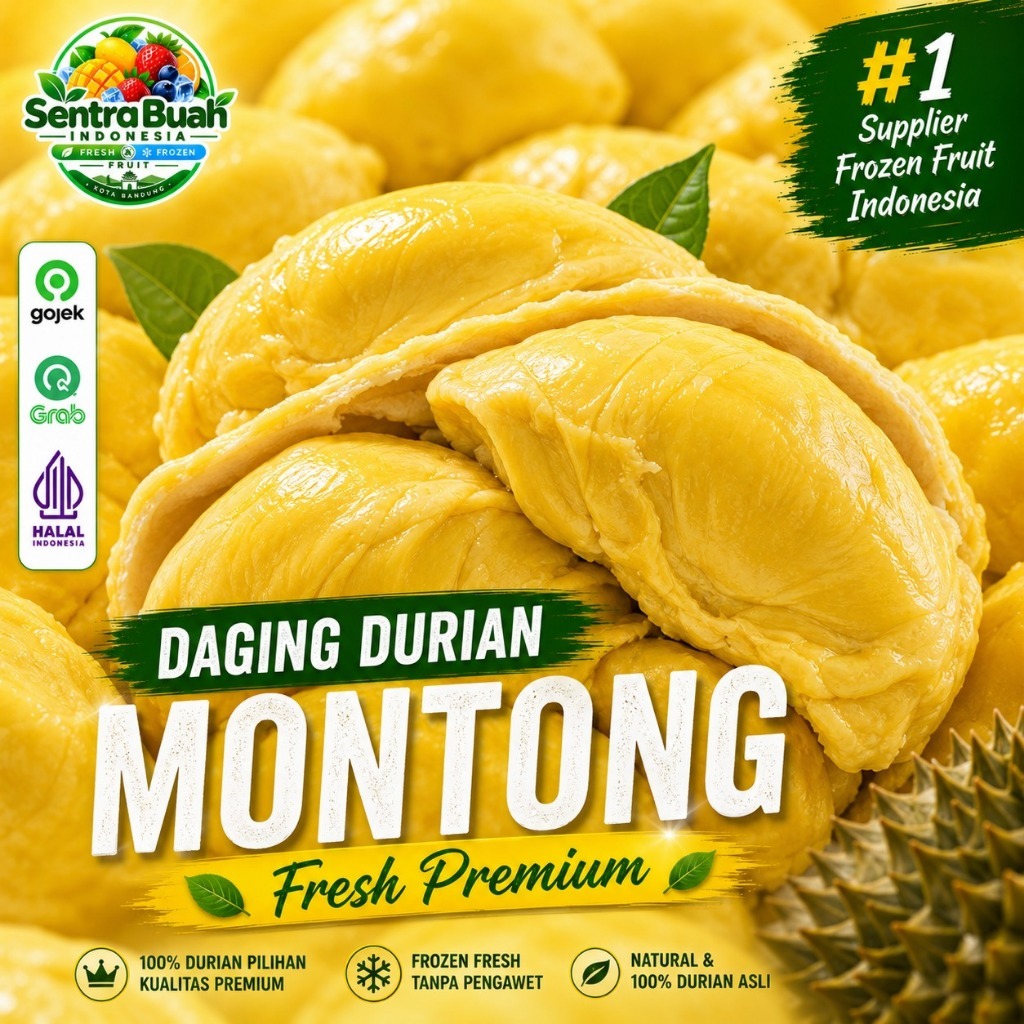 Daging Durian Montong Frozen Segar Fresh Frozen Food Manis Legit Tanpa Biji - 500gr 1kg - Sentra Bua