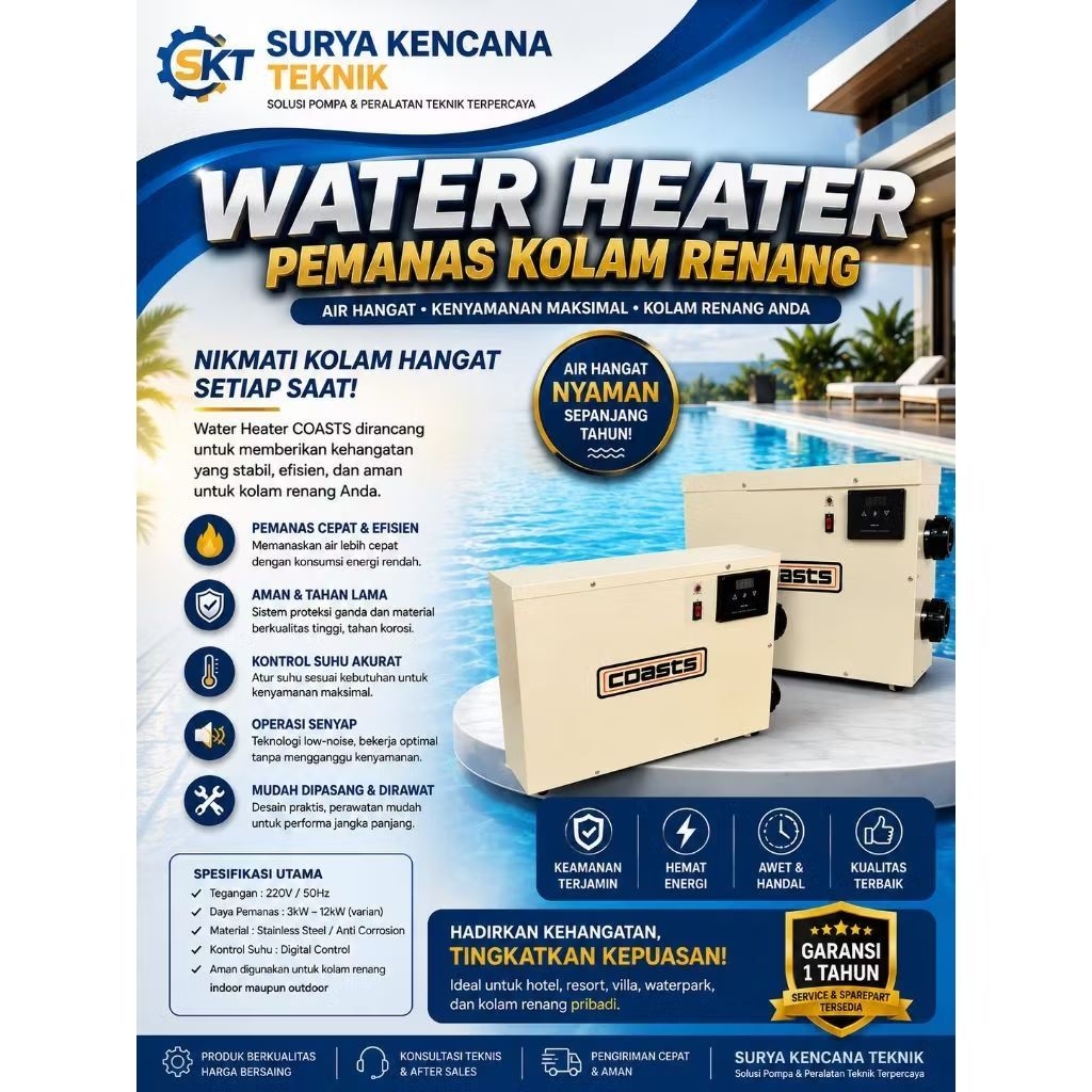 Mesin Pemanas Air Kolam Renang Water Heater 5,5KW 7,5kw 9kw 15kw 18kw - 7,5kw